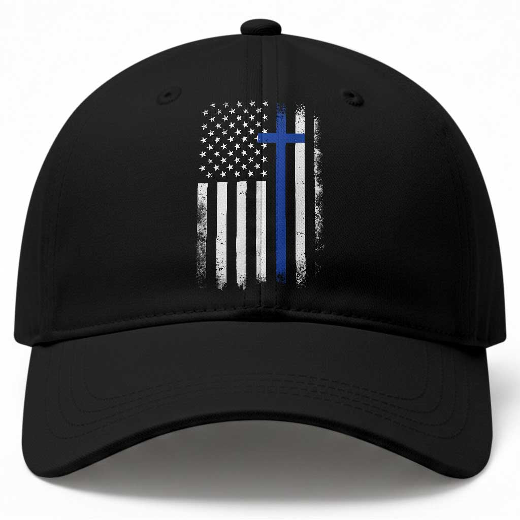 Patriotic Christian Police Vintage American Flag Baseball Cap Proud First Responders