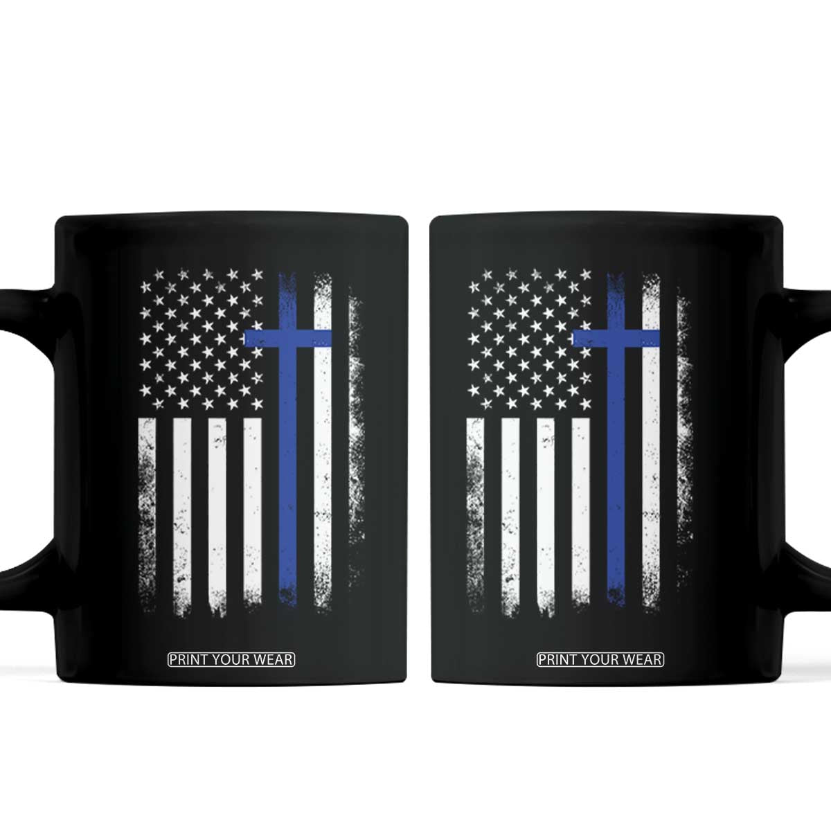 Patriotic Christian Police Vintage American Flag Coffee Mug Proud First Responders