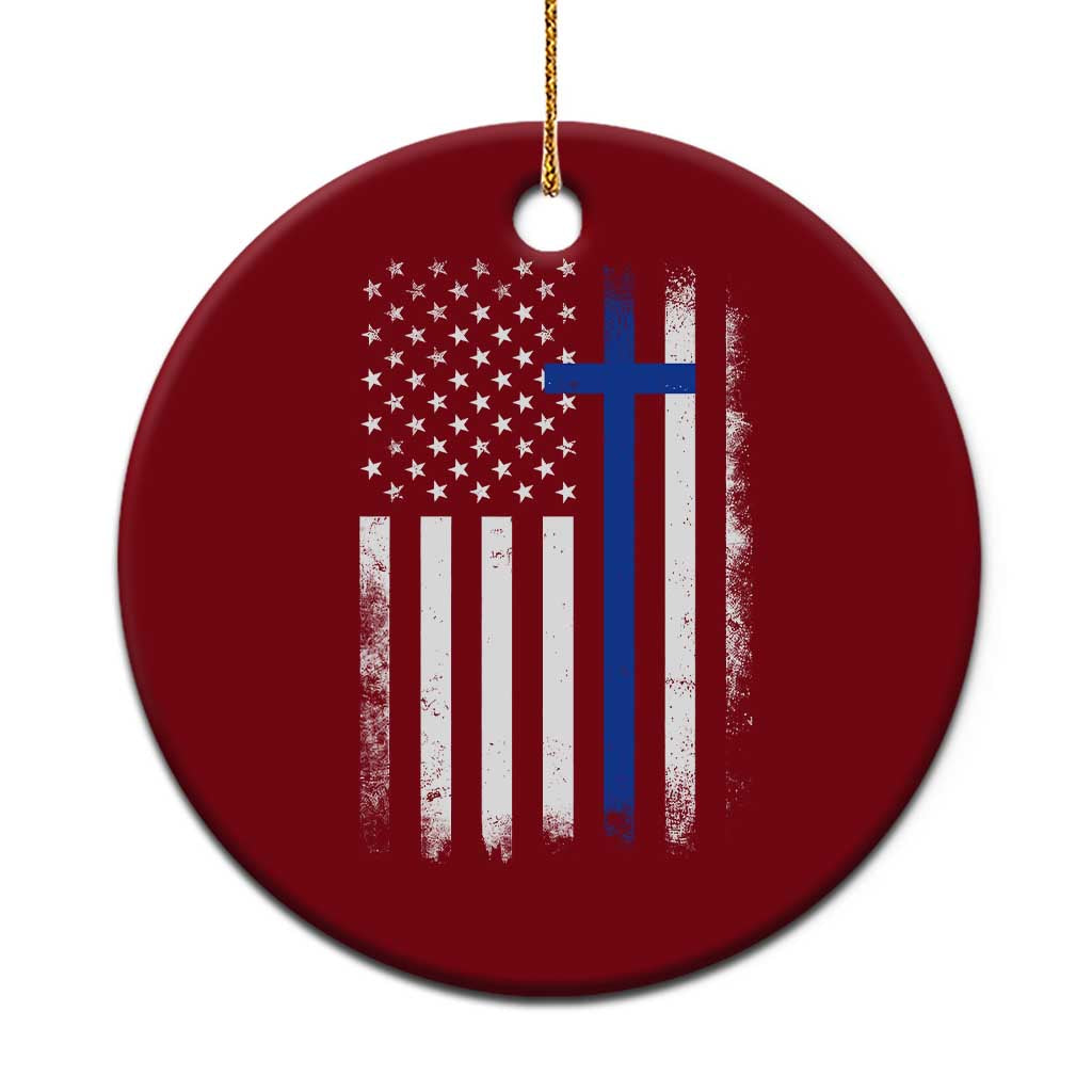Patriotic Christian Police Vintage American Flag Ceramic Ornament Proud First Responders