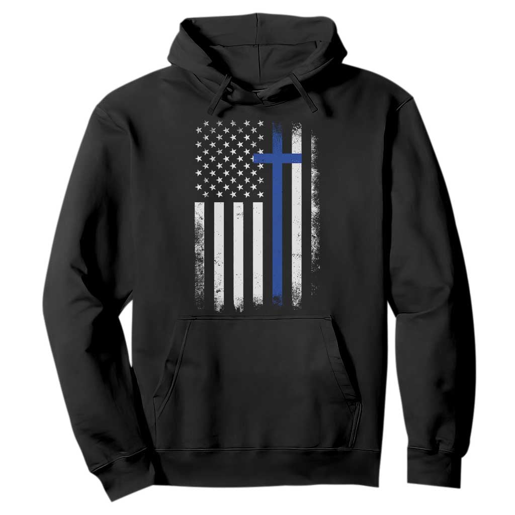 Patriotic Christian Police Vintage American Flag Hoodie Proud First Responders