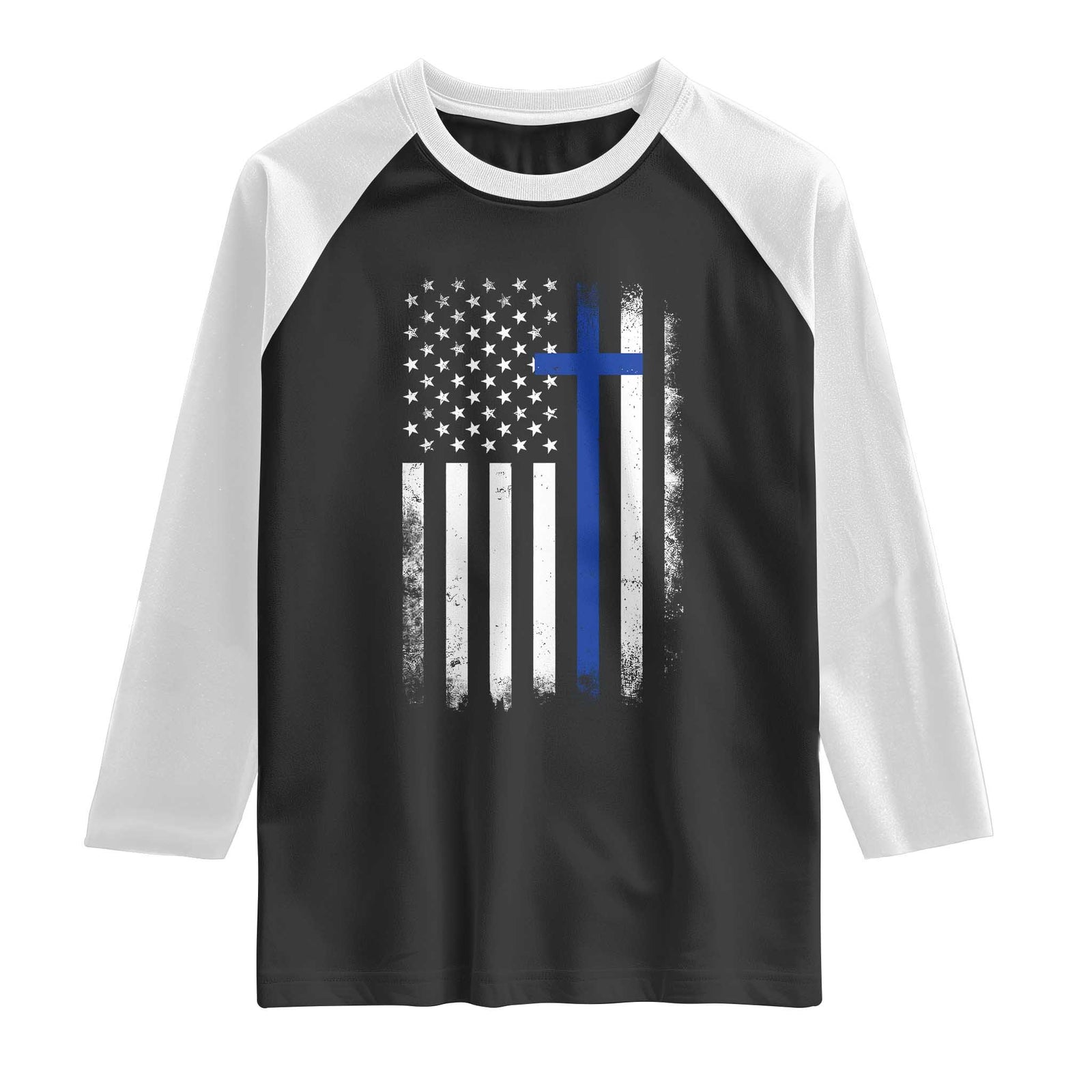 Patriotic Christian Police Vintage American Flag Raglan Shirt Proud First Responders