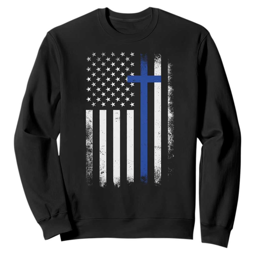 Patriotic Christian Police Vintage American Flag Sweatshirt Proud First Responders