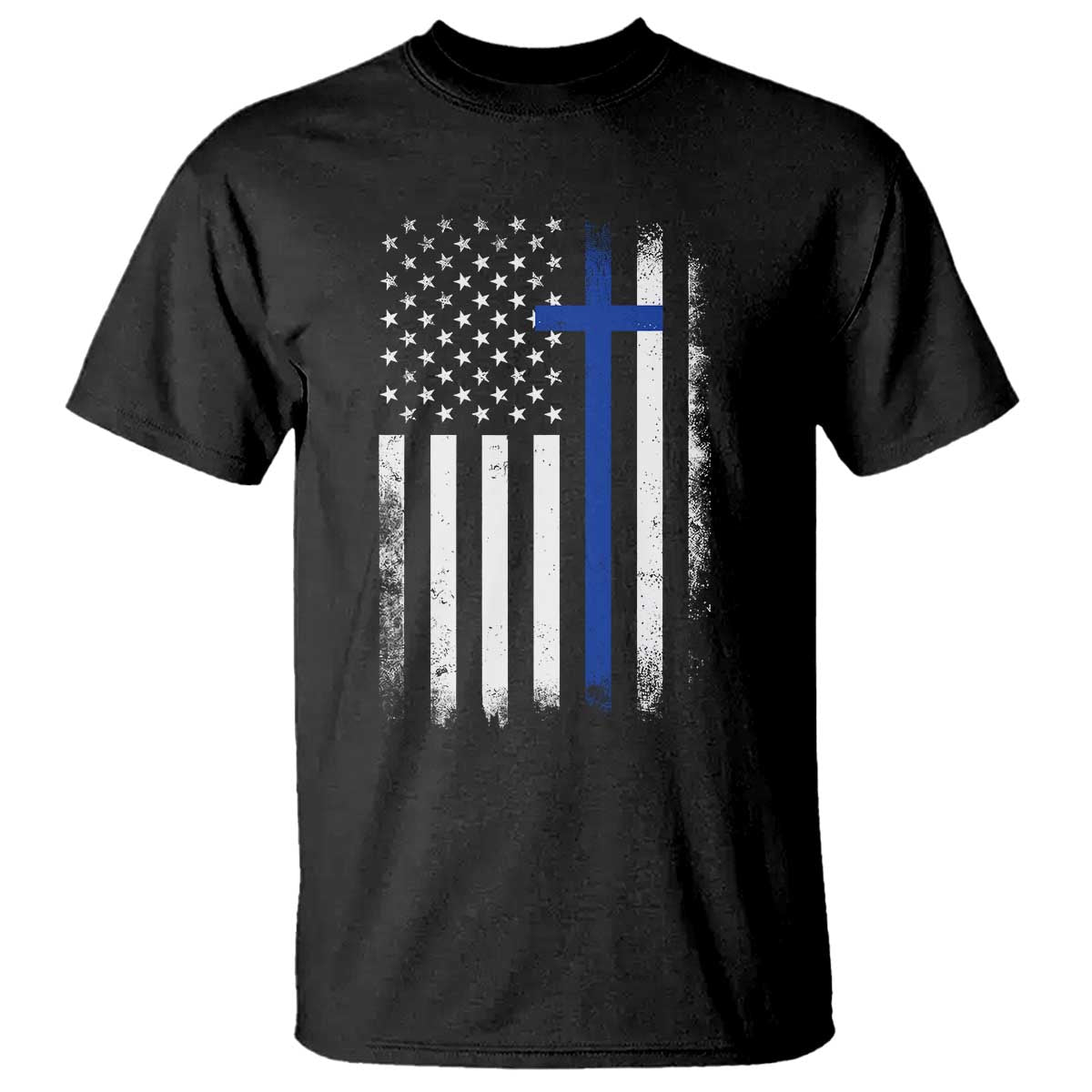 Patriotic Christian Police Vintage American Flag T Shirt Proud First Responders