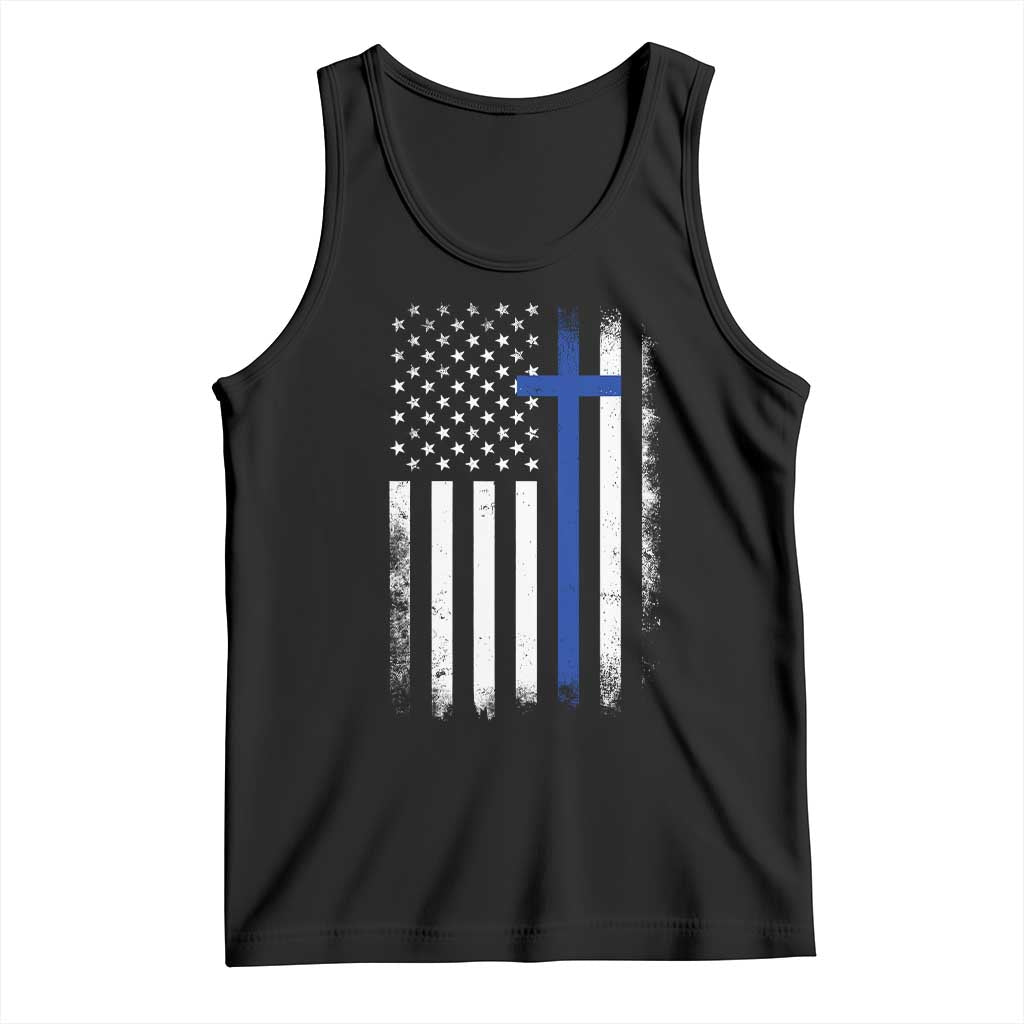 Patriotic Christian Police Vintage American Flag Tank Top Proud First Responders