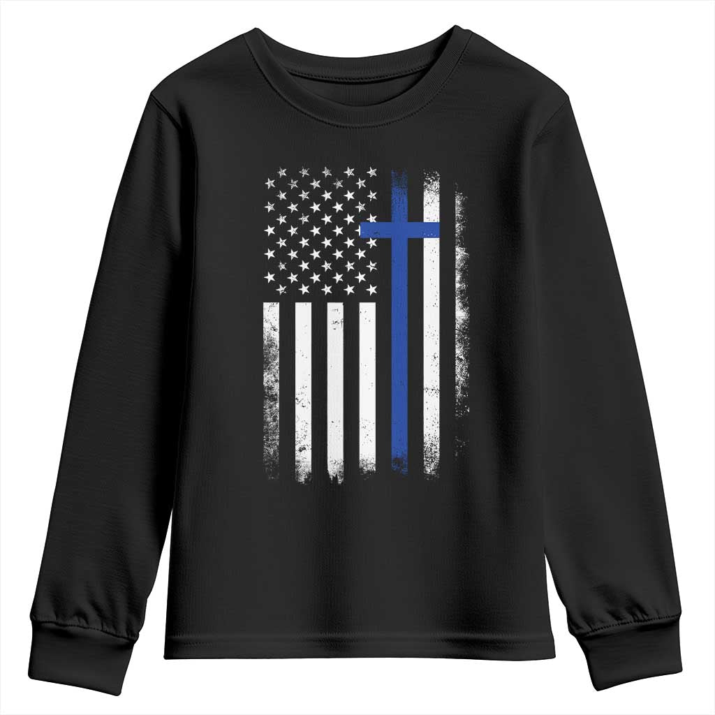 Patriotic Christian Police Vintage American Flag Youth Sweatshirt Proud First Responders