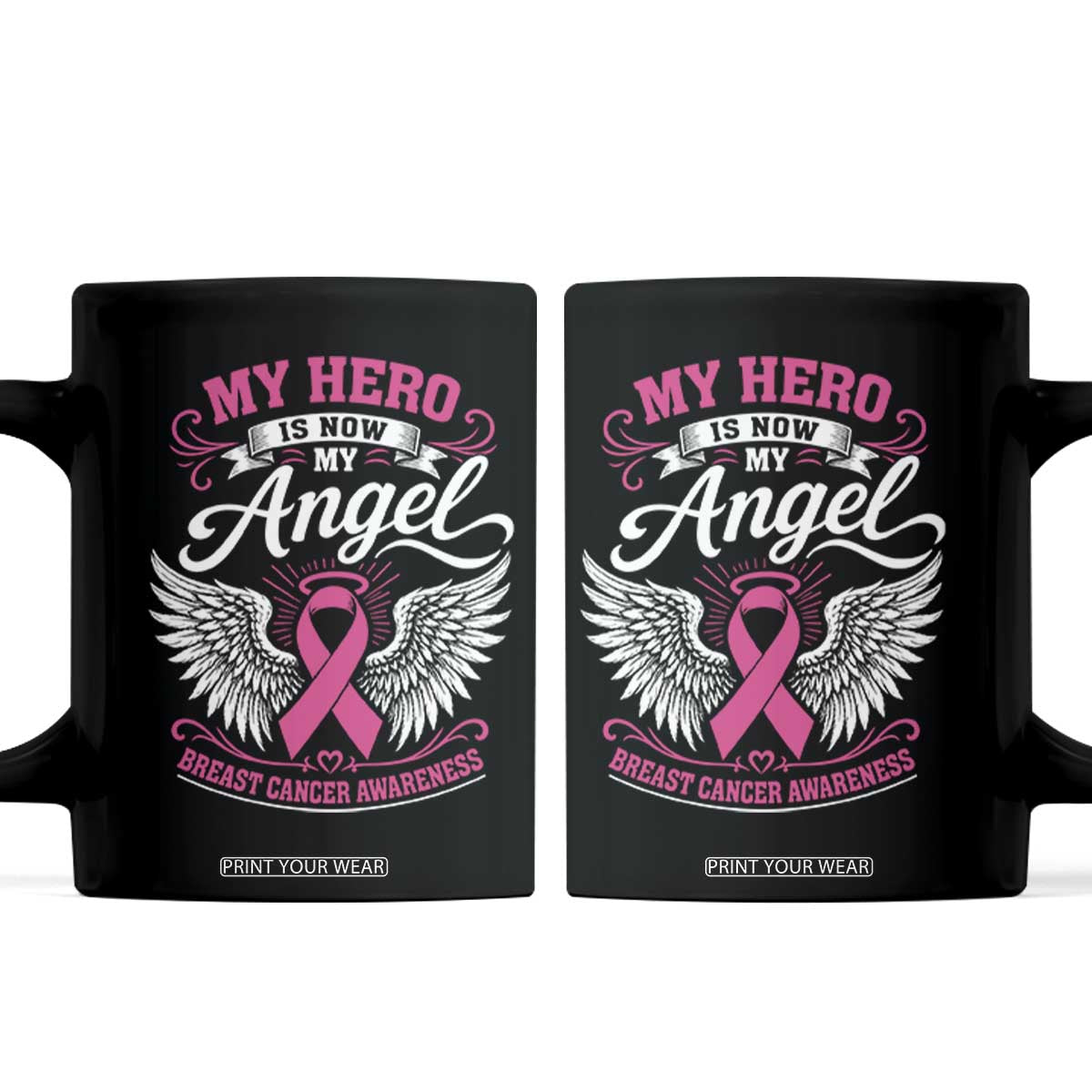 Breast Cancer Awareness Coffee Mug My Hero Is Now My Angel Pink Ribbon