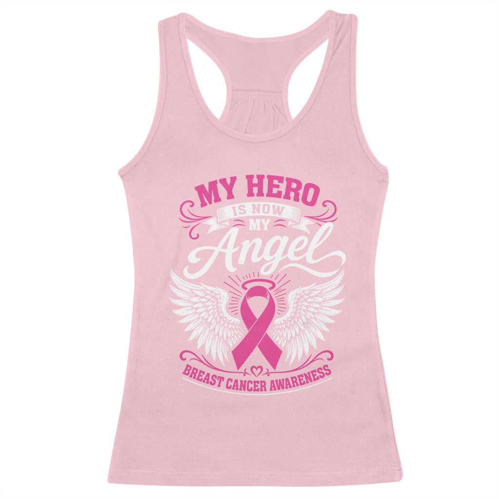 Breast Cancer Awareness Racerback Tank Top My Hero Is Now My Angel Pink Ribbon