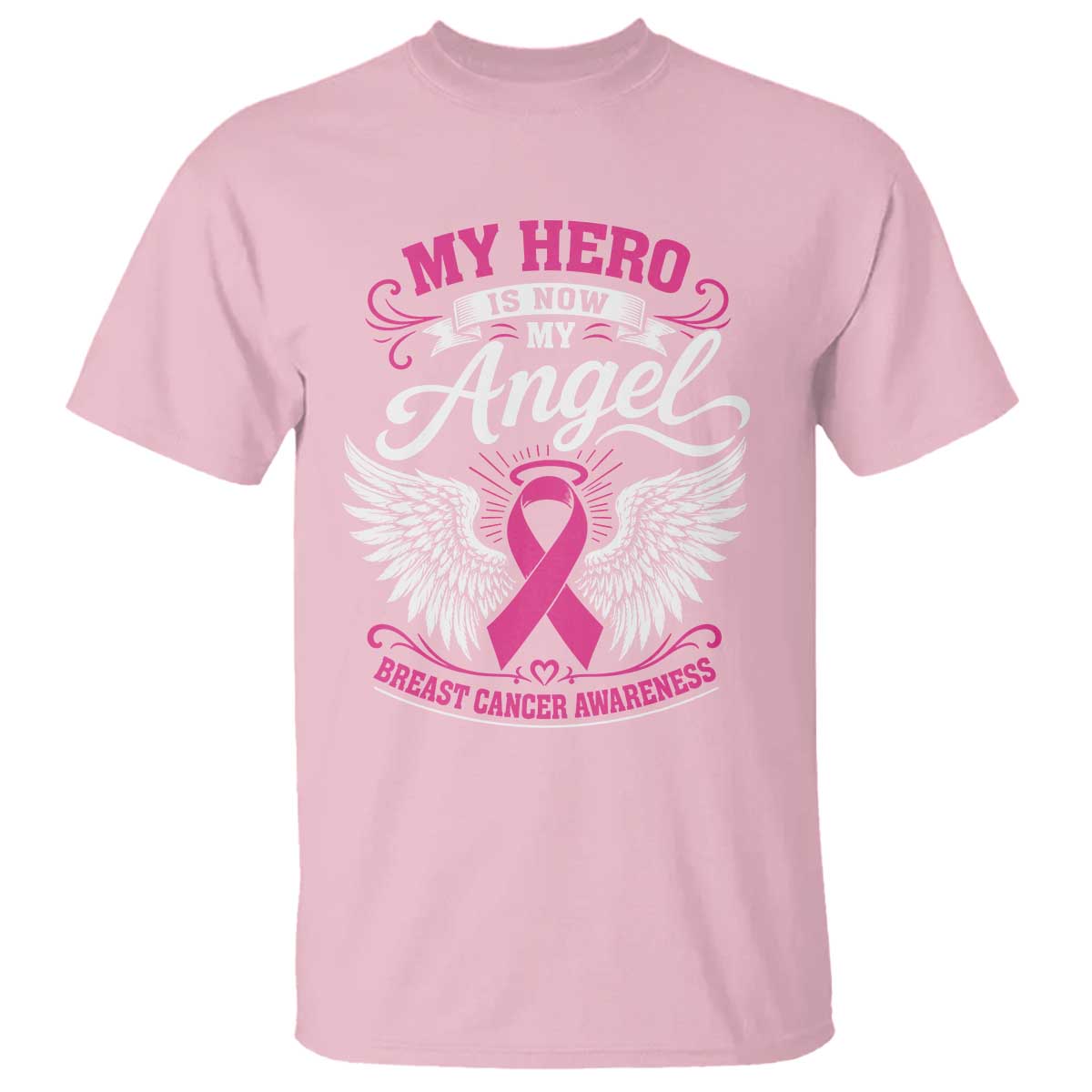 Breast Cancer Awareness T Shirt My Hero Is Now My Angel Pink Ribbon