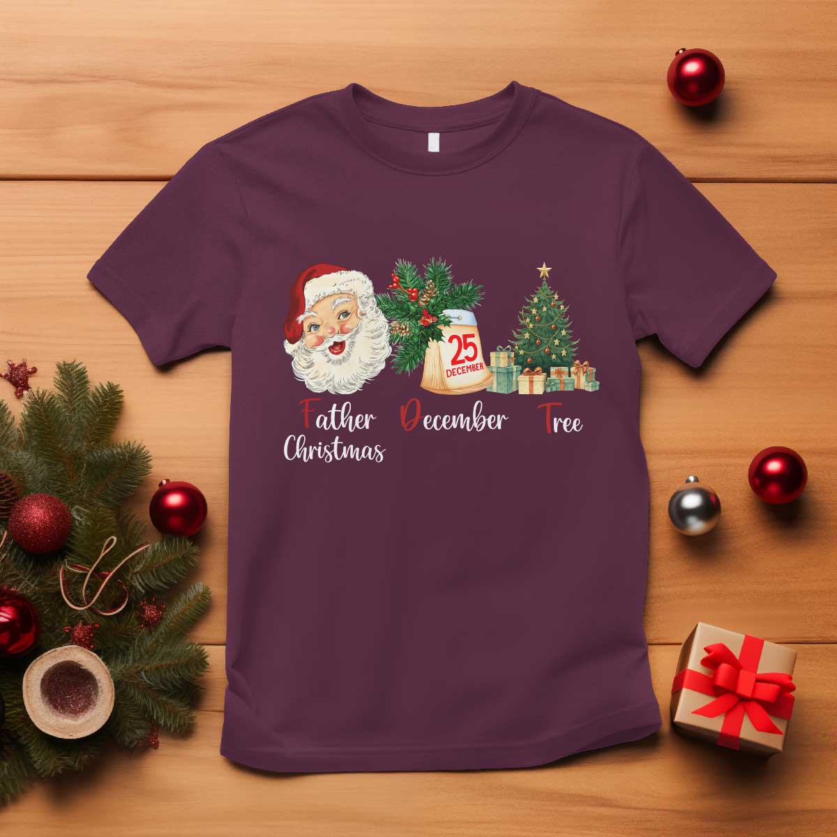 Funny Political Christmas T Shirt Father Christmas December Tree TS11 Maroon Print Your Wear
