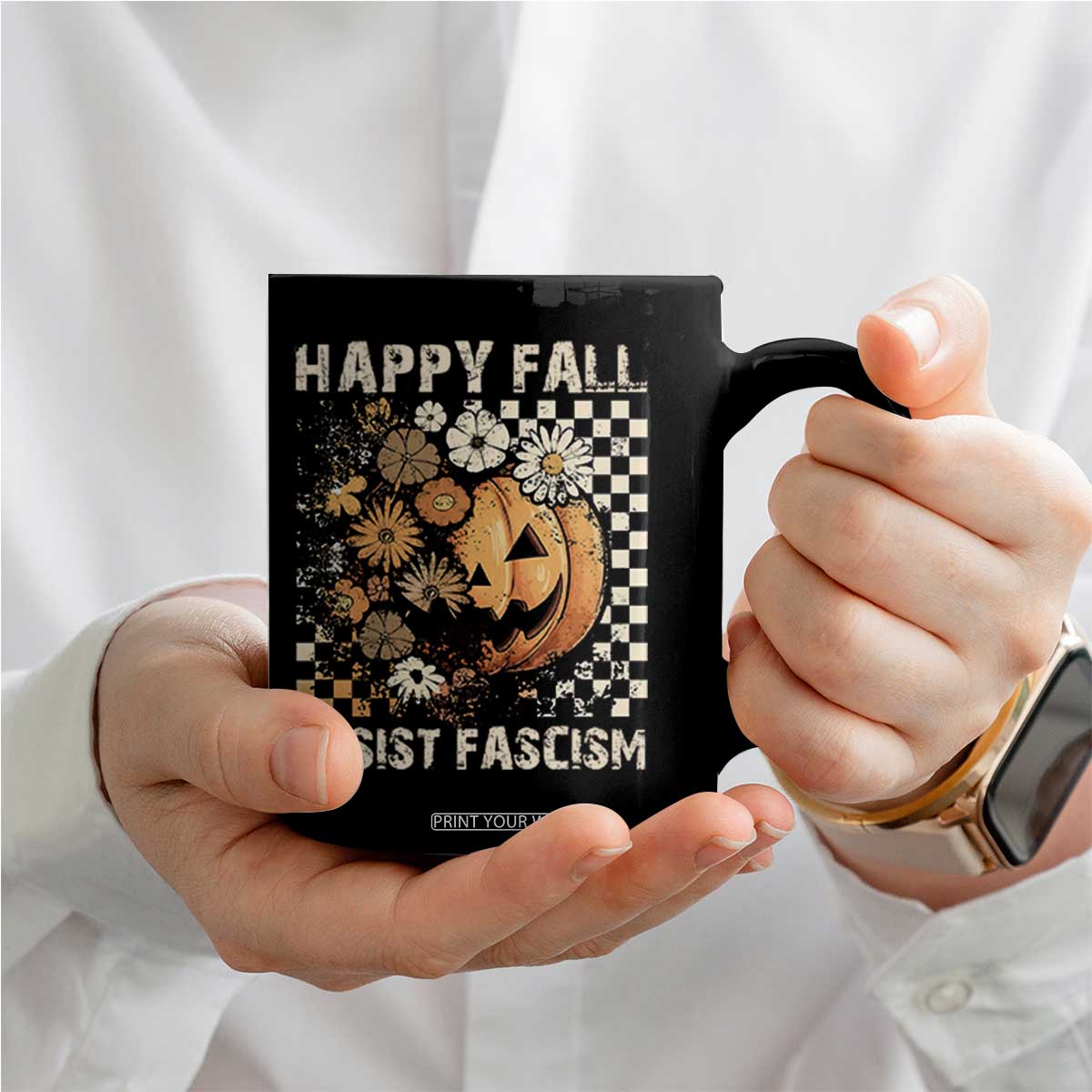 Happy Fall Resist Fascism Coffee Mug Halloween Fall Pumpkin TS11 Print Your Wear