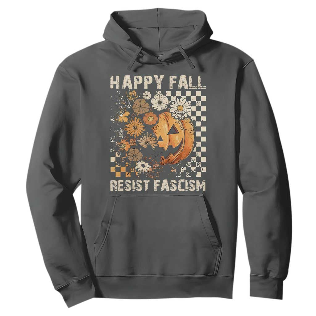 Happy Fall Resist Fascism Hoodie Halloween Fall Pumpkin TS11 Dark Heather Print Your Wear