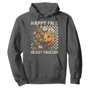Happy Fall Resist Fascism Hoodie Halloween Fall Pumpkin TS11 Dark Heather Print Your Wear