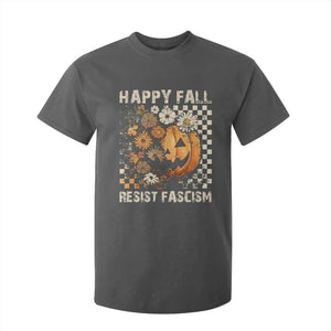 Happy Fall Resist Fascism T Shirt For Kid Halloween Fall Pumpkin TS11 Dark Heather Print Your Wear