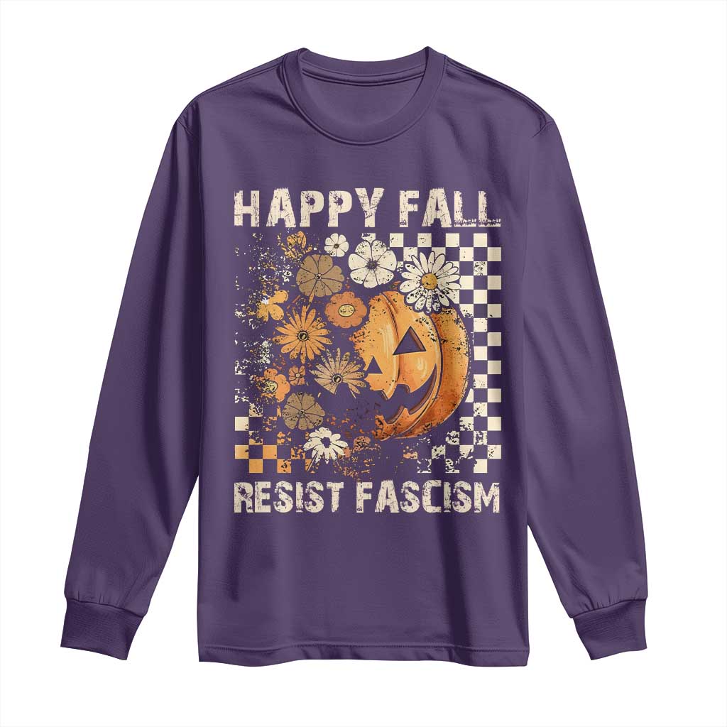 Happy Fall Resist Fascism Long Sleeve Shirt Halloween Fall Pumpkin TS11 Purple Print Your Wear