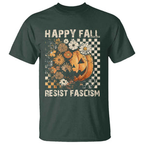 Happy Fall Resist Fascism T Shirt Halloween Fall Pumpkin TS11 Dark Forest Green Print Your Wear