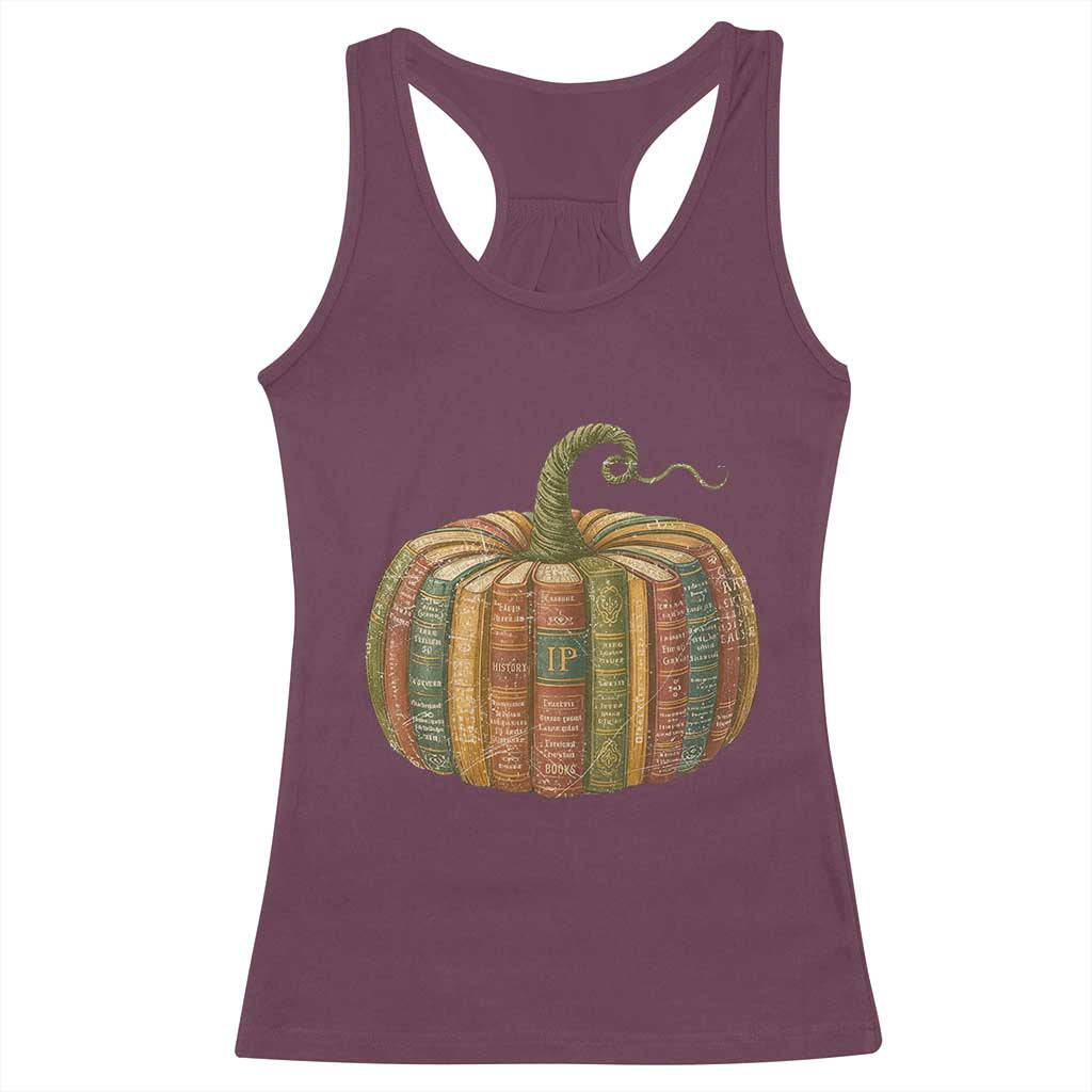 Book Pumpkin Autumn Fall Librarians Bookworm Teacher Racerback Tank Top TS11 Maroon Print Your Wear