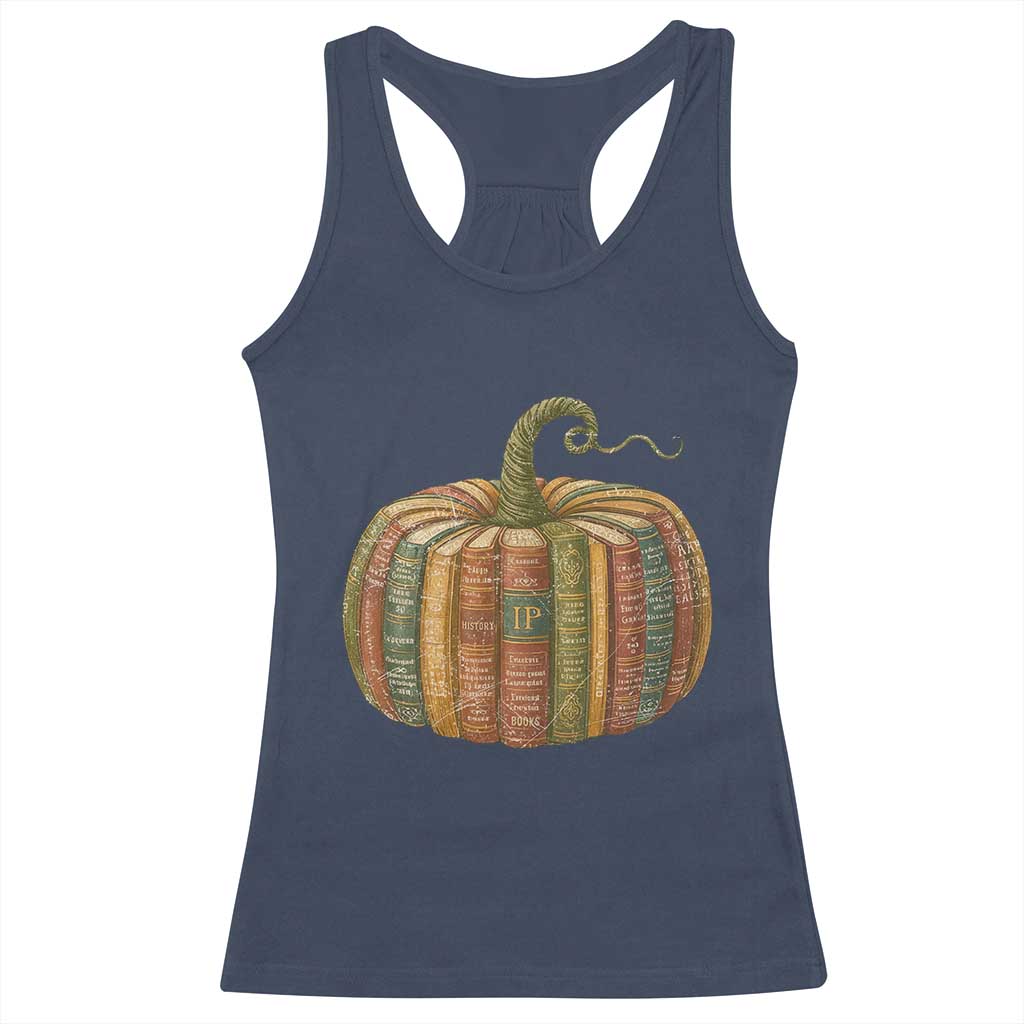 Book Pumpkin Autumn Fall Librarians Bookworm Teacher Racerback Tank Top TS11 Navy Print Your Wear