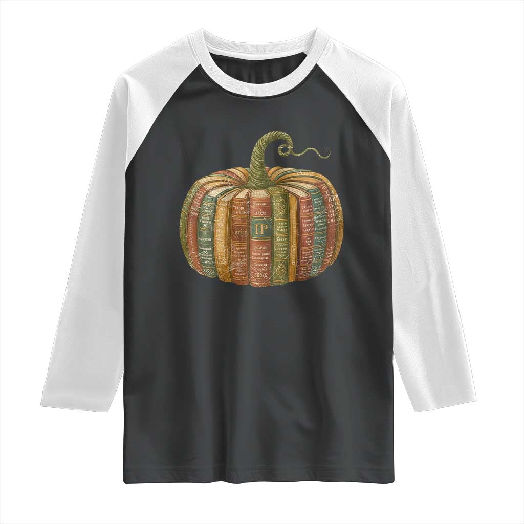 Book Pumpkin Autumn Fall Librarians Bookworm Teacher Raglan Shirt TS11 Black White Print Your Wear
