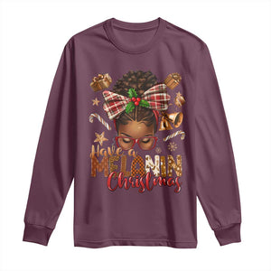 Have A Melanin Christmas African American Girl Xmas Long Sleeve Shirt TS11 Maroon Print Your Wear