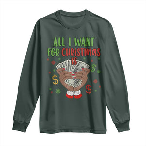 Funny All I Want For Christmas Is Money Long Sleeve Shirt Xmas Melanin Black African American Hands TS11 Dark Forest Green Print Your Wear