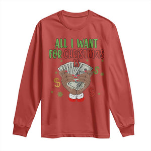 Funny All I Want For Christmas Is Money Long Sleeve Shirt Xmas Melanin Black African American Hands TS11 Red Print Your Wear