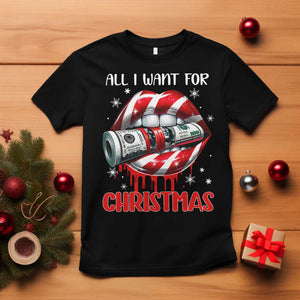 Funny All I Want For Christmas Is Money T Shirt Candy Cane Lips TS11 Black Print Your Wear
