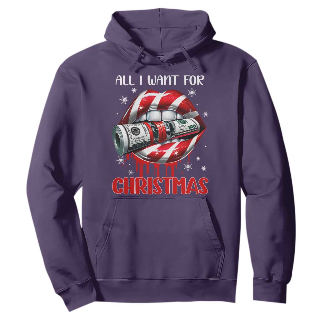 Funny All I Want For Christmas Is Money Hoodie Candy Cane Lips TS11 Purple Print Your Wear