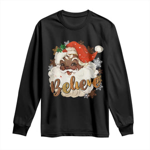 Funny Retro Black Santa Christmas Long Sleeve Shirt Believe African American Xmas TS11 Black Print Your Wear