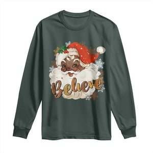 Funny Retro Black Santa Christmas Long Sleeve Shirt Believe African American Xmas TS11 Dark Forest Green Print Your Wear