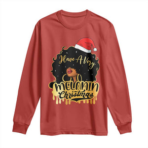 Have A Melanin Christmas African American Santa Girl Xmas Long Sleeve Shirt TS11 Red Print Your Wear