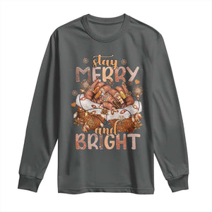 Funny African American Christmas Long Sleeve Shirt Stay Merry And Bright Black Melanin Girl TS11 Dark Heather Print Your Wear