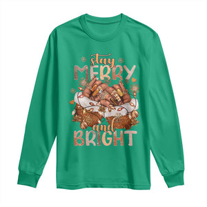 Funny African American Christmas Long Sleeve Shirt Stay Merry And Bright Black Melanin Girl TS11 Irish Green Print Your Wear