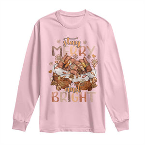 Funny African American Christmas Long Sleeve Shirt Stay Merry And Bright Black Melanin Girl TS11 Light Pink Print Your Wear