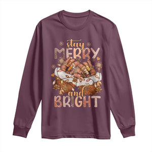 Funny African American Christmas Long Sleeve Shirt Stay Merry And Bright Black Melanin Girl TS11 Maroon Print Your Wear