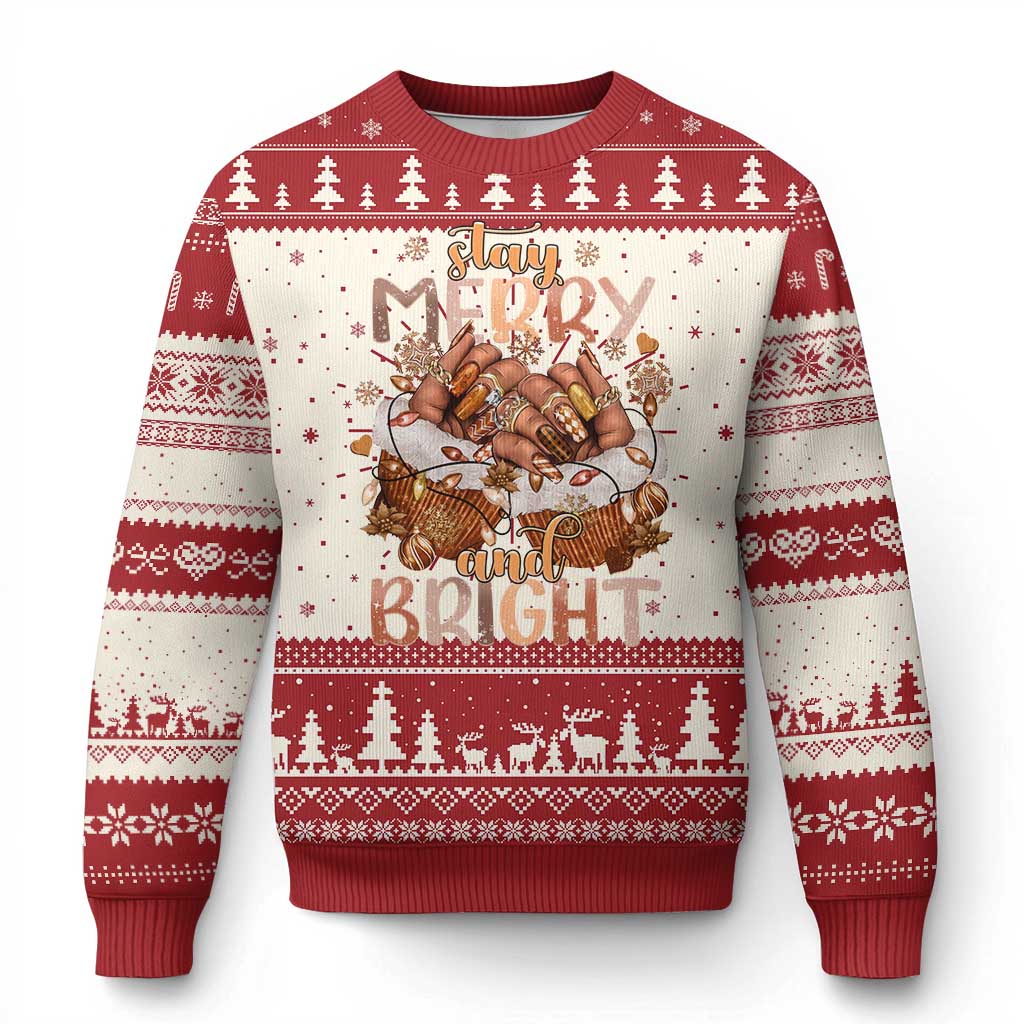 Funny African American Xmas Ugly Christmas Sweater Stay Merry And Bright Black Melanin Girl TS11 Red Print Your Wear