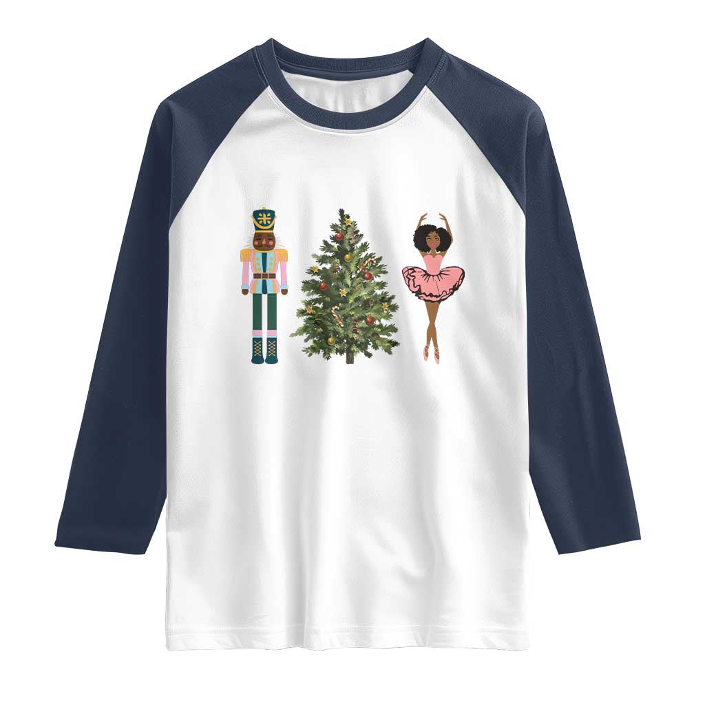 Funny Black Ballerina Nutcracker African American Christmas Raglan Shirt TS11 White Navy Print Your Wear