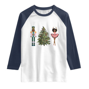 Funny Black Ballerina Nutcracker African American Christmas Raglan Shirt TS11 White Navy Print Your Wear