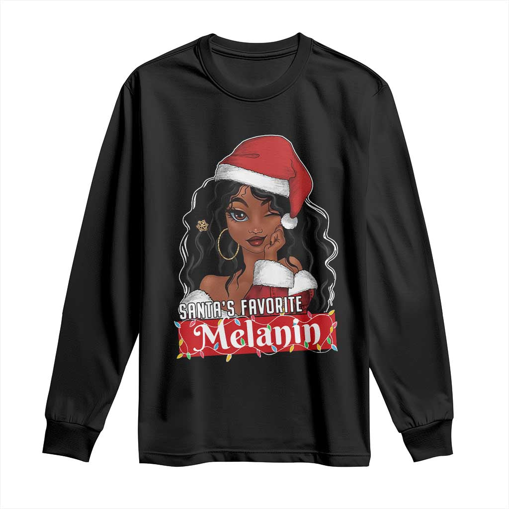 African American Christmas Long Sleeve Shirt Santa's Favorite Melanin Santa Girl TS11 Black Print Your Wear