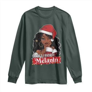 African American Christmas Long Sleeve Shirt Santa's Favorite Melanin Santa Girl TS11 Dark Forest Green Print Your Wear