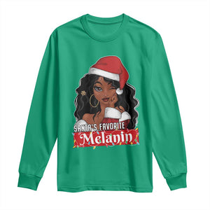 African American Christmas Long Sleeve Shirt Santa's Favorite Melanin Santa Girl TS11 Irish Green Print Your Wear