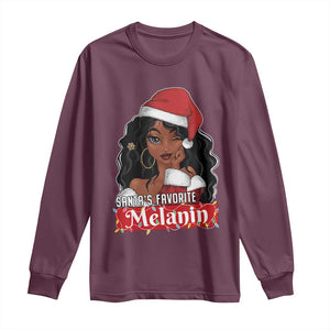 African American Christmas Long Sleeve Shirt Santa's Favorite Melanin Santa Girl TS11 Maroon Print Your Wear