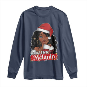 African American Christmas Long Sleeve Shirt Santa's Favorite Melanin Santa Girl TS11 Navy Print Your Wear