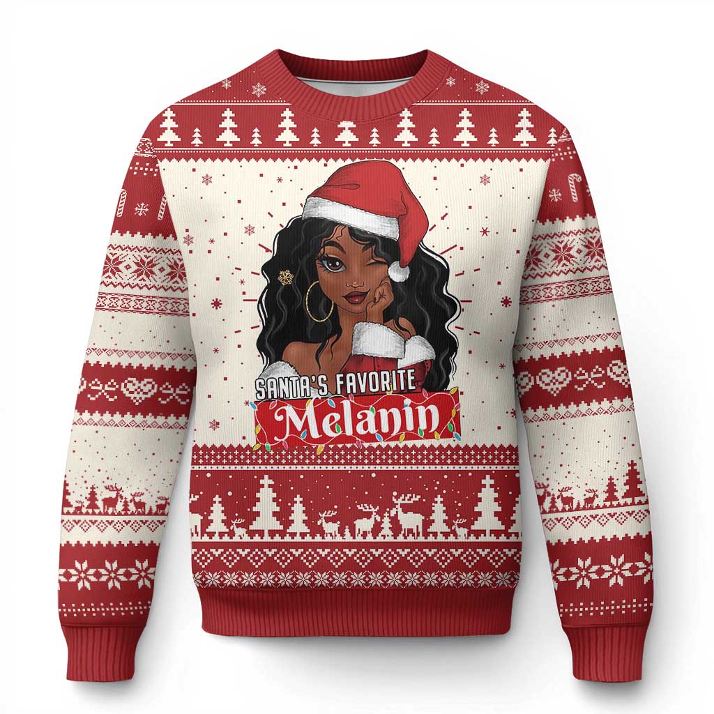 African American Xmas Ugly Christmas Sweater Santa's Favorite Melanin Santa Girl TS11 Red Print Your Wear
