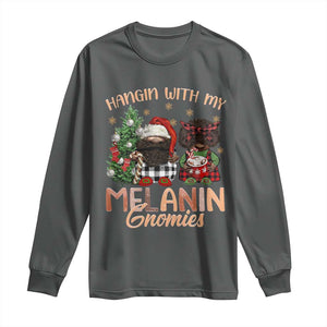 Funny African American Christmas Long Sleeve Shirt Hangin With My Melanin Gnomies Afro Gnomes TS11 Dark Heather Print Your Wear