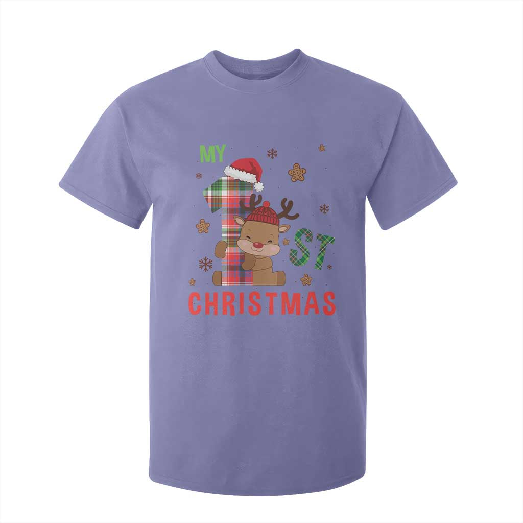 My First Christmas Cute Reindeer Santa Hat T Shirt For Kid TS11 Violet Print Your Wear