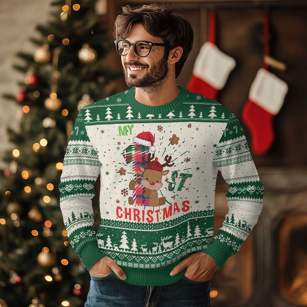 My First Xmas Cute Reindeer Santa Hat Ugly Christmas Sweater TS11 Green Print Your Wear