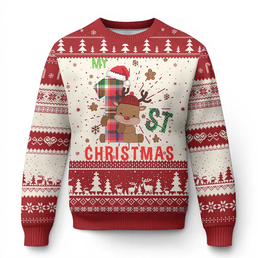 My First Xmas Cute Reindeer Santa Hat Ugly Christmas Sweater TS11 Red Print Your Wear