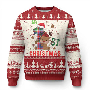 My First Xmas Cute Reindeer Santa Hat Ugly Christmas Sweater TS11 Red Print Your Wear