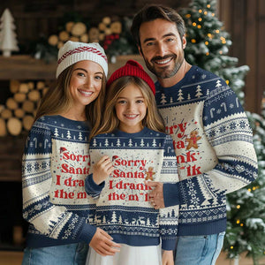 Funny First Xmas Ugly Christmas Sweater Sorry Santa I Drank The Milk Gingerbread TS11 Navy Print Your Wear