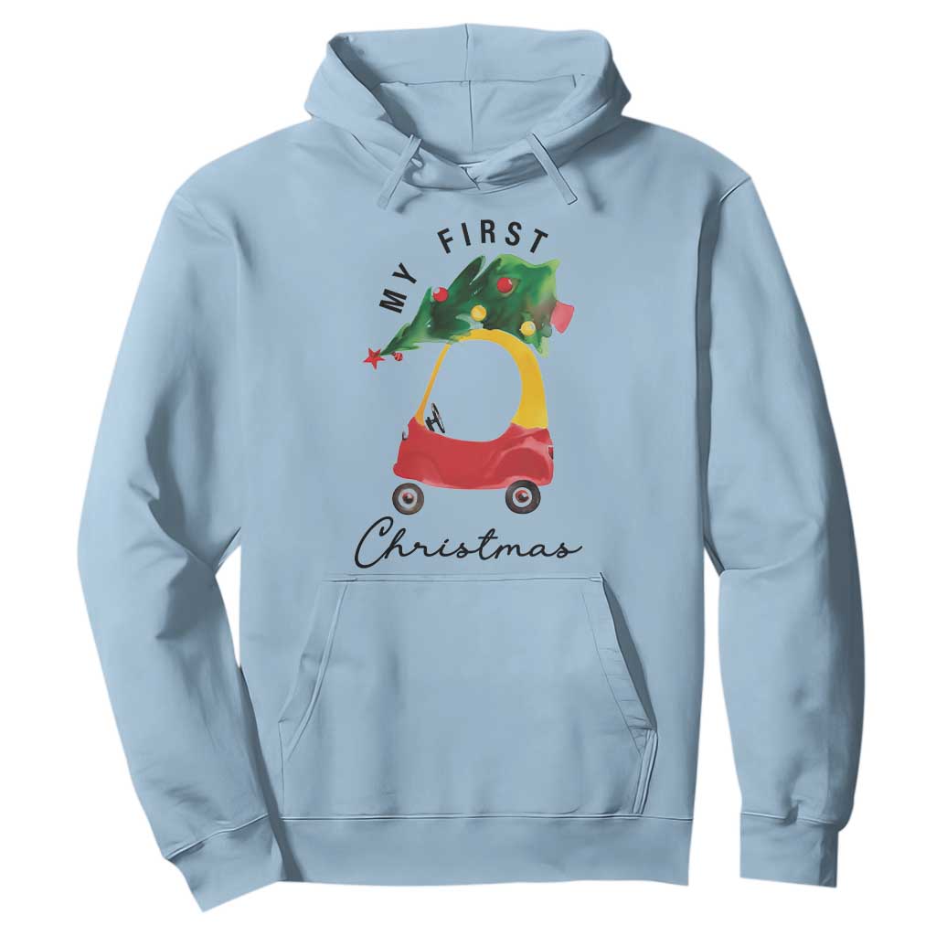 My First Christmas Hoodie Toy Car Xmas Tree TS11 Light Blue Print Your Wear
